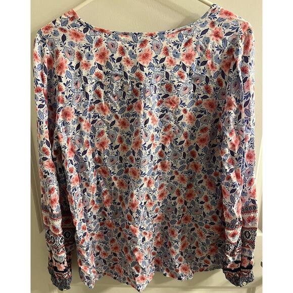 Talbots Blue Pink White Floral Tunic Peasant Light Blouse SIZE Medium Spring EUC - Picture 4 of 5